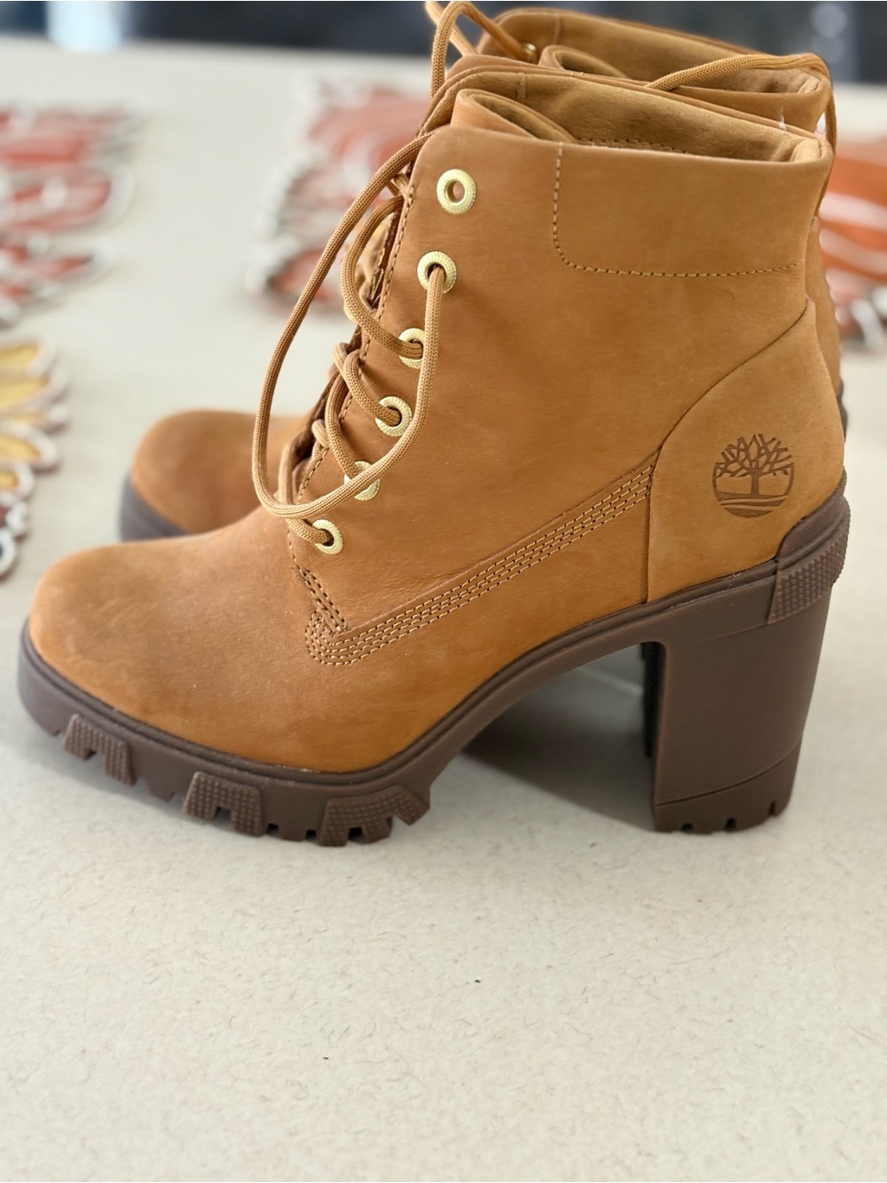 Timberland Women's Tan Lace-Up Lug-Heel Boot
